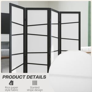 4-Panel Folding Room Divider with Wooden Frame, White