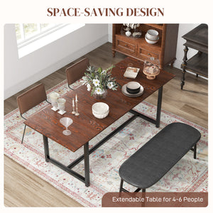 Folding Dining Table for 4-6 People with Steel Frame, Brown Wood Grain