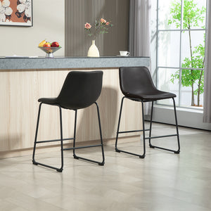 Set of 2 vintage style faux leather bar stools with footrest, dark brown.