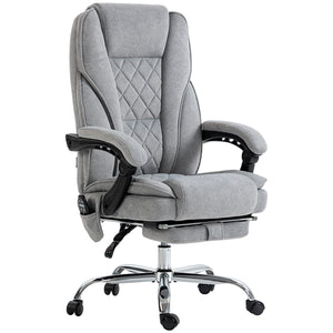 Reclining massage office chair with adjustable height and footrest, grey