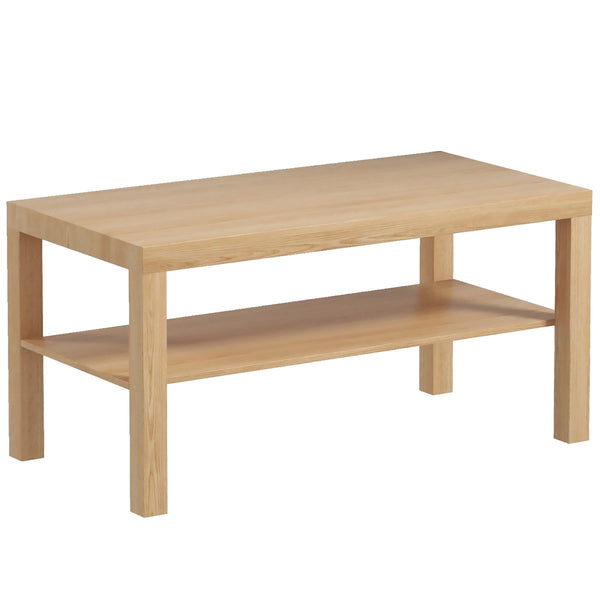 Two-tier coffee table with storage shelf, natural wood color