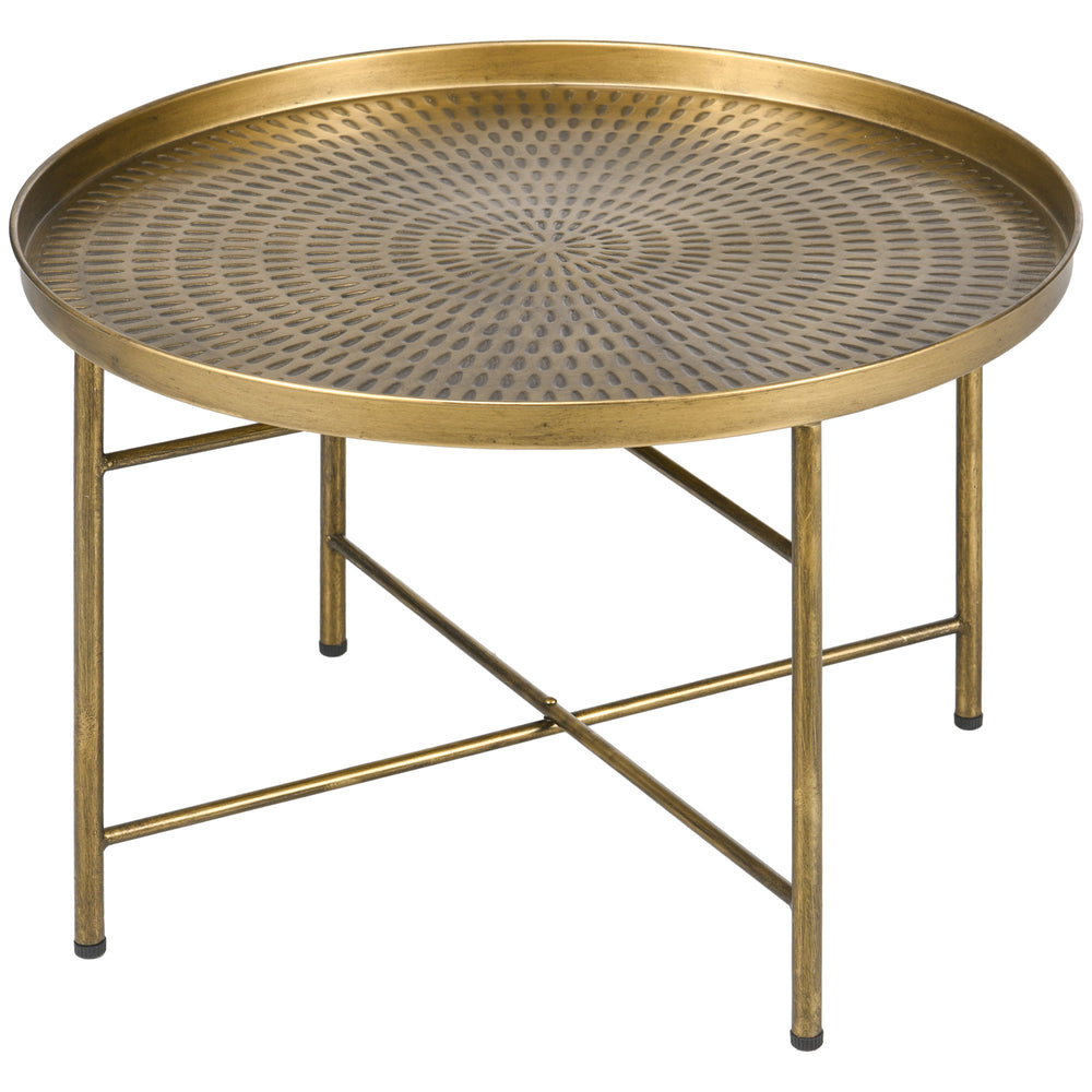 Vintage round coffee table with hammered top and metal frame, Gold