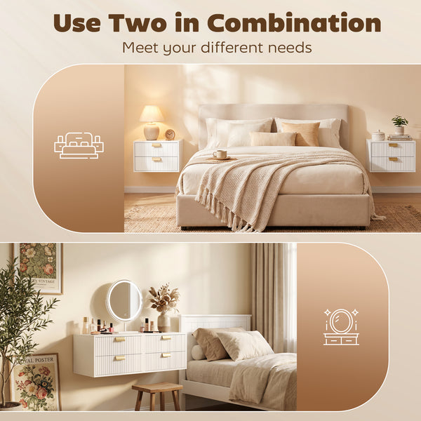 Set of 2 floating nightstands with 2 drawers each, white
