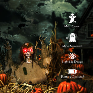 Halloween Animated Skeleton with Light-Up LED Eyes, Animatronic Halloween Decorations, Battery Operated