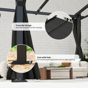 Metal pergola with sliding and retractable roof, 10 x 10, black