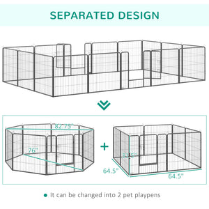 16-Panel Heavy-Duty Steel Dog Playpen with 2 Locking Doors