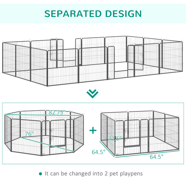 16-Panel Heavy-Duty Steel Dog Playpen with 2 Locking Doors