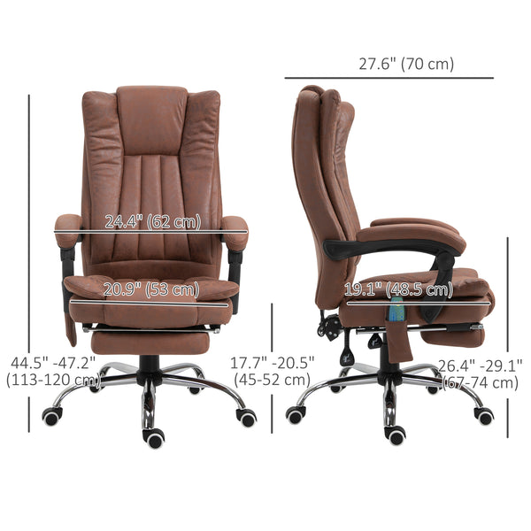 6-point vibrating massage chair, reclining, microfiber upholstery with retractable footrest, brown
