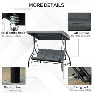 Convertible swing chair with canopy and cushions, 3-seater, dark grey
