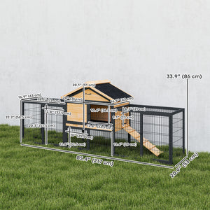 Outdoor hutch with run, removable plastic tray, asphalt roof and access ramp