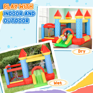 Qaba 9.2 x 9.5FT Bounce House, 4-in-1 Inflatable Bouncy Castle for Kids with Trampoline, Slide, Water Pool, Basket, Blower