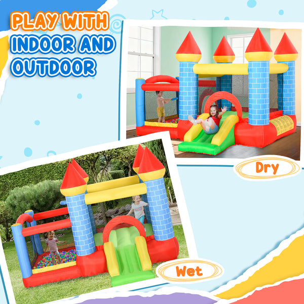 Qaba 9.2 x 9.5FT Bounce House, 4-in-1 Inflatable Bouncy Castle for Kids with Trampoline, Slide, Water Pool, Basket, Blower