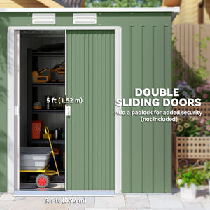 Galvanized steel garden shed with foundation kit - Green