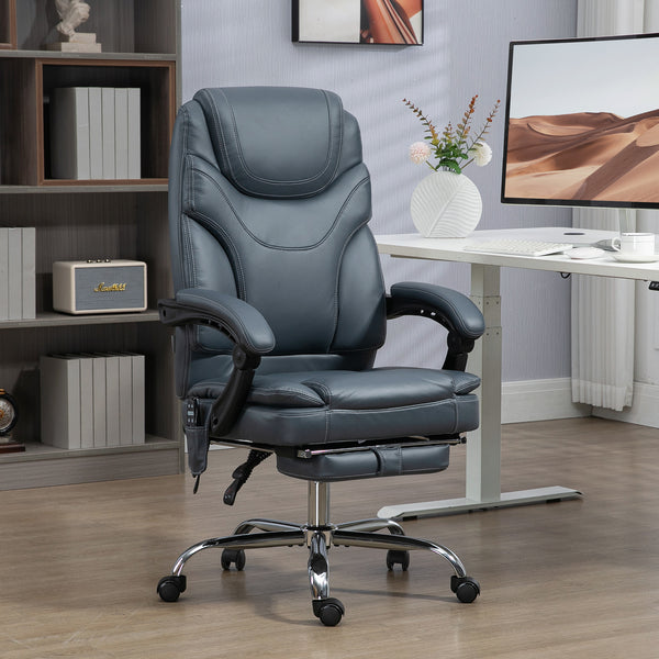 6-point massage office chair with footrest, grey