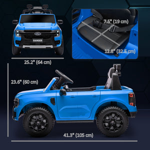 Licensed Ford Ranger 12V with remote control, spring suspension, blue