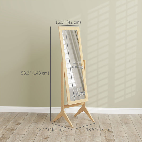 Full length mirror with adjustable angle, oak