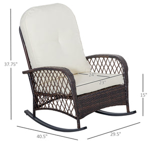 Rattan and wicker rocking chair with thick cushions, cream white