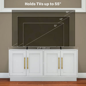 TV stand for TVs up to 55 inches with 4 soft-hinged doors, white
