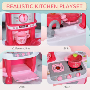 Kids Kitchen Set with Sound and Light and 38 Accessories - Pink