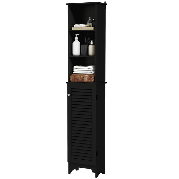 Bathroom Storage Cabinet, Freestanding Laundry Tower with 3-Tier Open Adjustable Shelf, Black