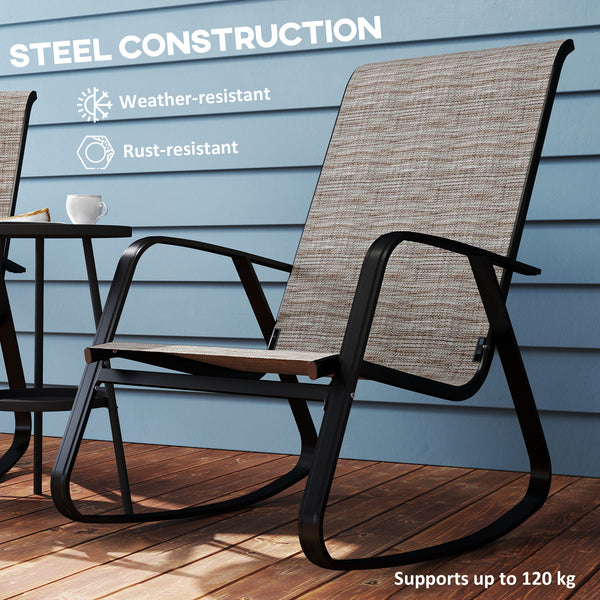 Set of 2 Patio Rocking Chairs with High Back and Armrests, Light Brown 