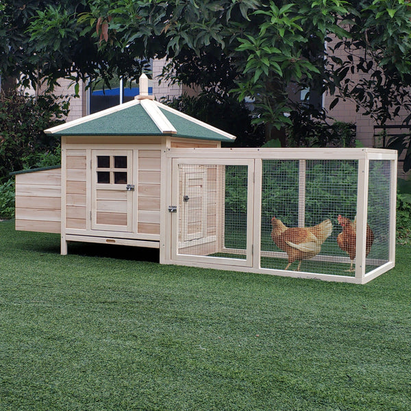 77" Chicken Coop with Nesting Box and Outdoor Run