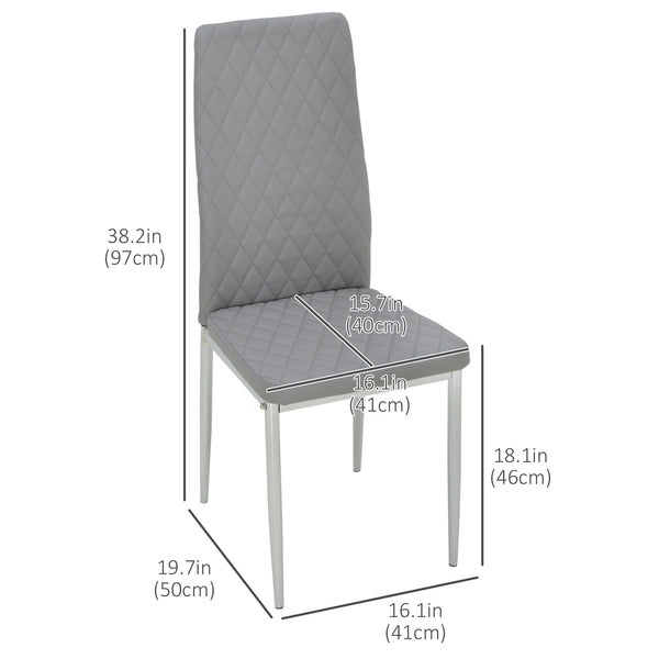 Set of 4 kitchen chairs with faux leather upholstery and steel legs, grey