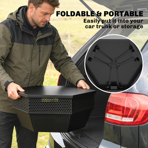 Outdoor Fire Pit 50 cm with Poker and Lid, Portable Fire Pit, Black