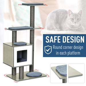 47.2" Cat Tree, Scratching Post, House with Sisal and Carpet - Grey