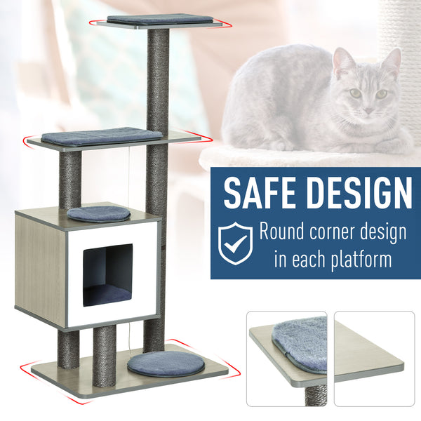 47.2" Cat Tree, Scratching Post, House with Sisal and Carpet - Grey