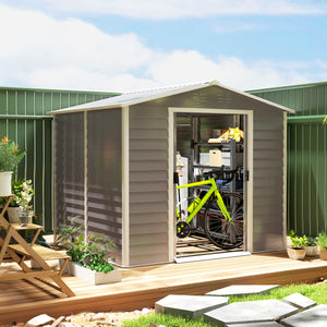 8' x 7' Upgraded Galvanized Metal Garden Shed with Locking Doors, Floor Frame, Light Gray