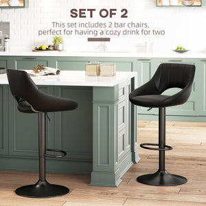 Set of 2 swivel bar stools in faux leather, black