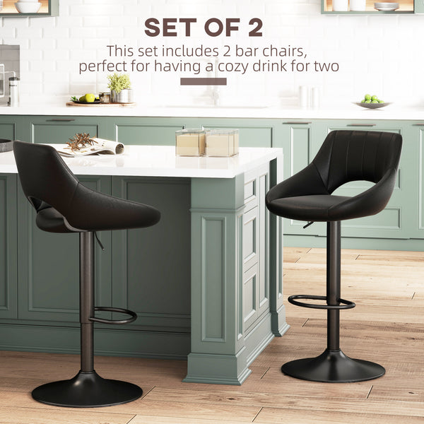 Set of 2 swivel bar stools in faux leather, black