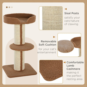 Cat tree with sisal mat, scratching post, basket, cushion and perch, brown