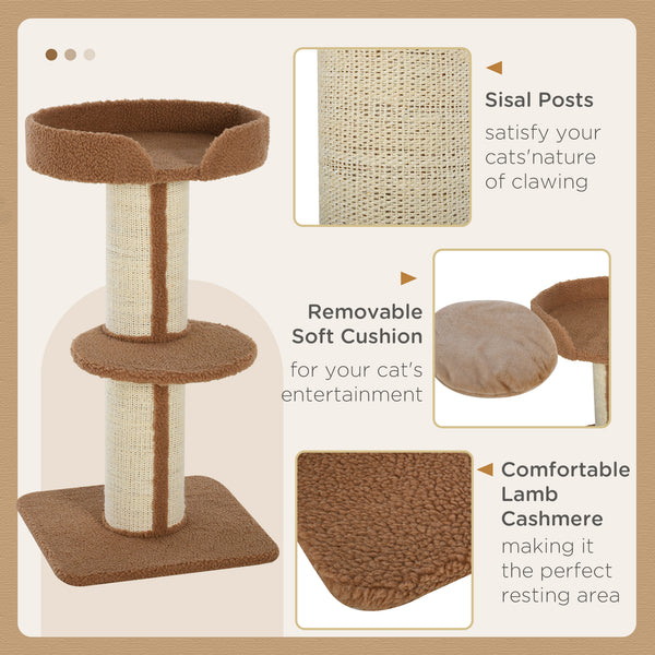 Cat tree with sisal mat, scratching post, basket, cushion and perch, brown