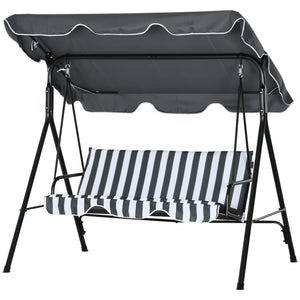 3-Seater Outdoor Porch Swing with Adjustable Canopy, Patio Swing Chair for Garden, Poolside, Backyard, Grey and White