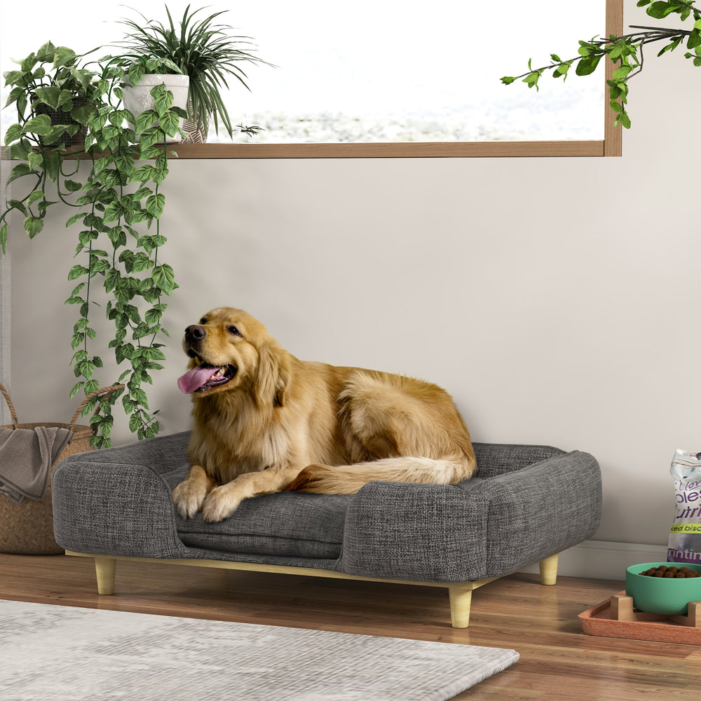 Washable Raised Dog Sofa for Large Dogs with Non-Slip Pads, Dark Grey