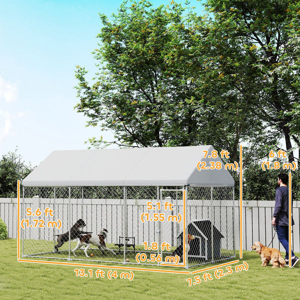 Galvanized steel kennel with roof and security latch