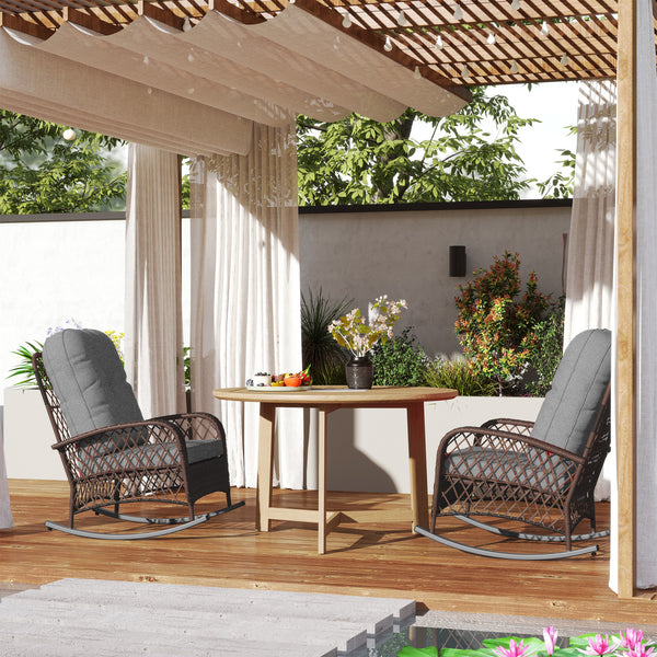 Set of 2 Outdoor Wicker Rattan Rocking Chairs with Thick Cushions, Grey