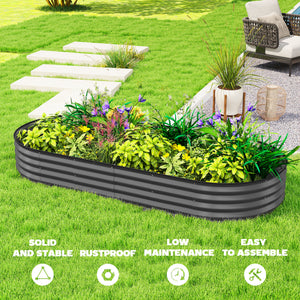 Raised outdoor planter in galvanized steel with metal support, dark grey