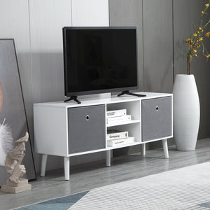 Modern TV cabinet with drawers and folding shelves, white