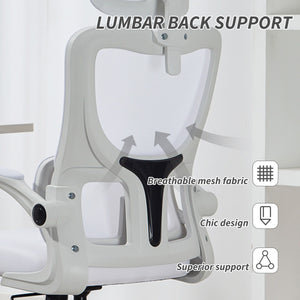 High-back mesh office chair with swivel headrest, cream white