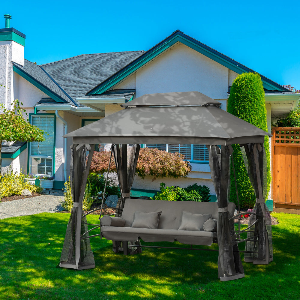 Convertible swing chair for 3 people with canopy, dark grey