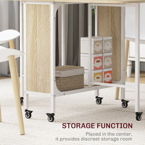 Extendable Folding Dining Table for Small Spaces, 6 Casters, Natural Wood