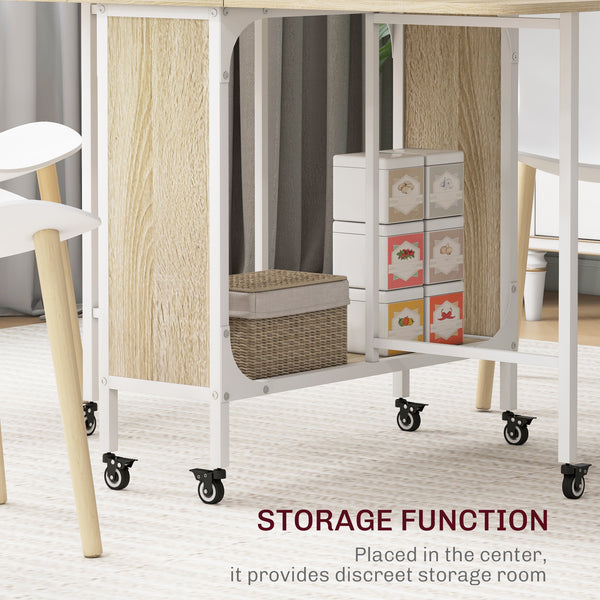 Extendable Folding Dining Table for Small Spaces, 6 Casters, Natural Wood