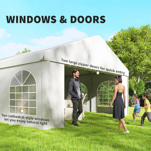 16 x 32 ft. white reception tent with removable side walls