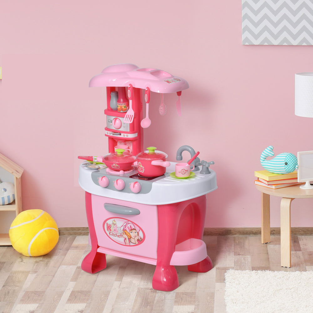 Kids Kitchen Set with Sound and Light and 38 Accessories - Pink