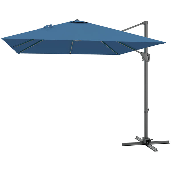 8-foot square cantilever parasol with cross base, navy blue