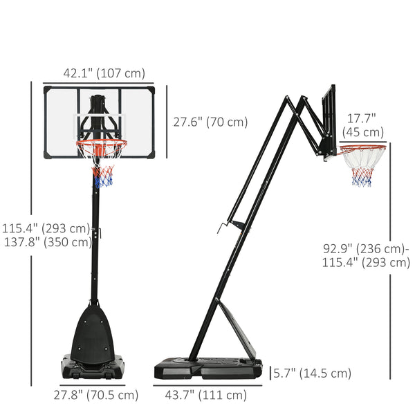 Portable Outdoor Basketball Hoop, Adjustable Height 292-350cm