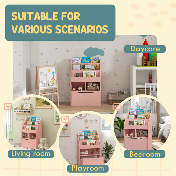 Children's bookcase with storage drawer, pink